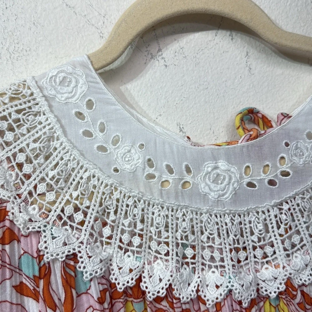 (R3) Anthropologie Florence Floral midi dress Lace collar and embroidered lace - Picture 3 of 14